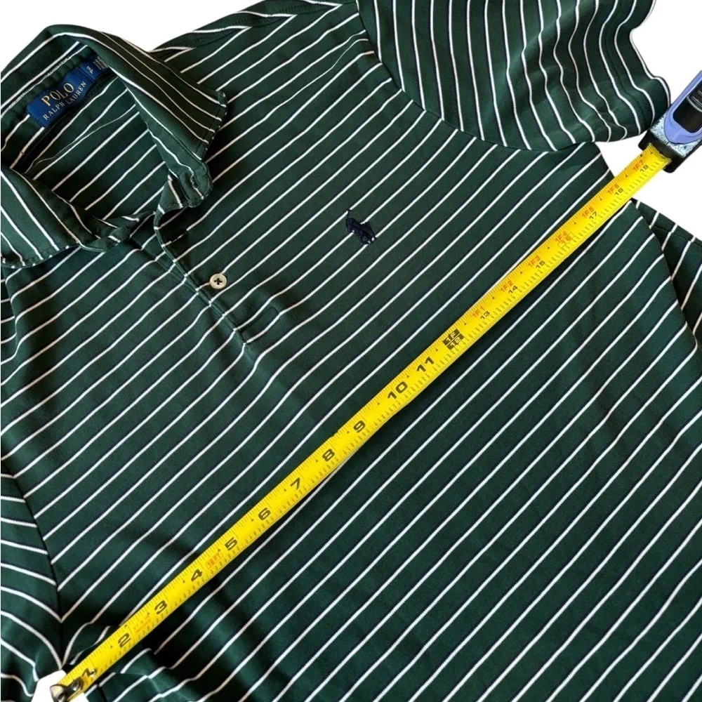 Ralph Lauren Dark Green Striped Polo Shirt with Iconic Embroidered Logo